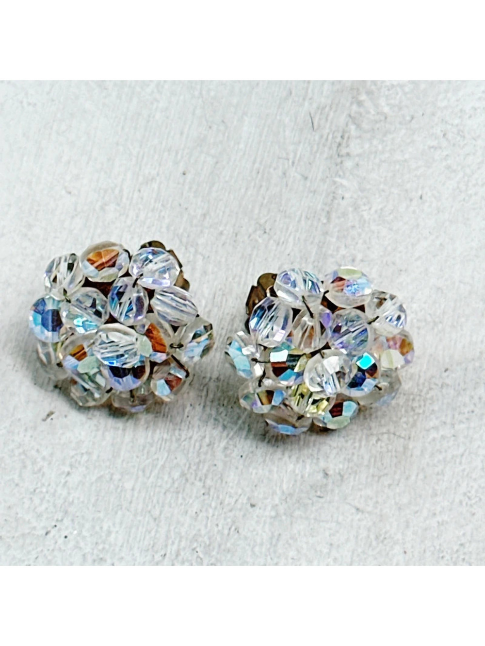 499mc. Aurora Borealis Crystal Earrings Clip ONs